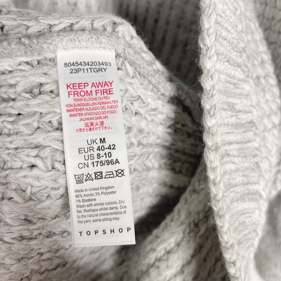 Topshop Medium 8-10 Gray Chunky Knit Braided Sleeve Open Front Cardigan Sweater - Picture 6 of 7